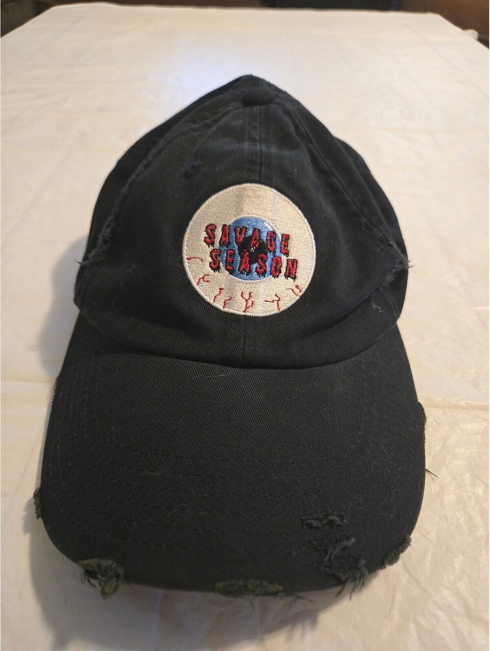 Savage Season Distressed Black Dad Hat District Strapback Vintage Y2K